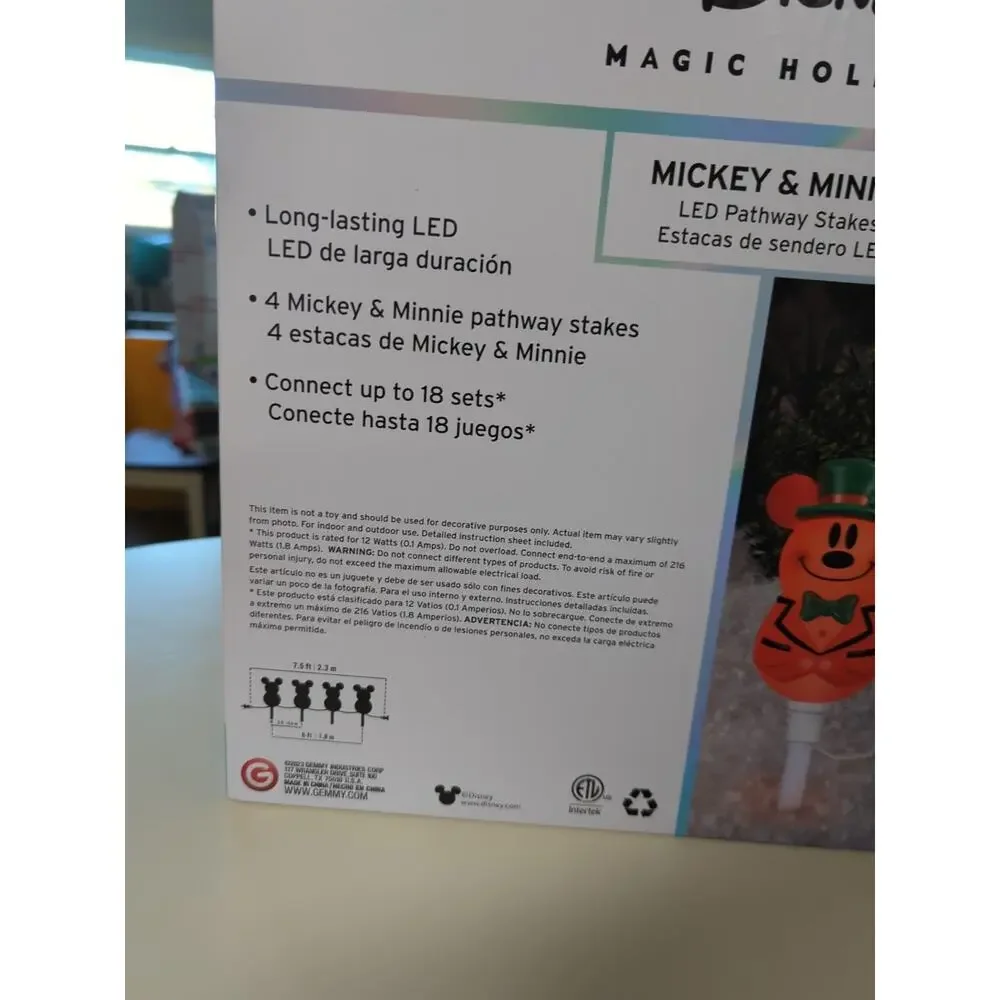 Disney Magic Holiday Mickey & Minnie Mouse Multi-color LED Pathway Lights NEW
